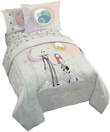 Disney Nightmare Before Christmas Twin Size Comforter Set - 5 Piece Jack and Sally Bedding Includes Sheet Set & Pillow Covers - Super Soft Ombre Bedding