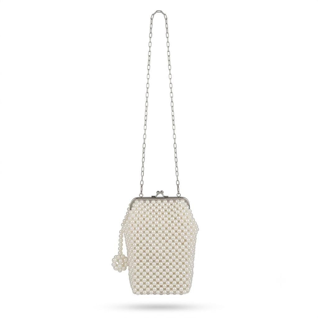 Pearl Beaded Clutch Purse for Women Mini Crossbody Sling Bag Bridal Wedding Evening Handbag Phone Wallet Fashion Shoulder Bag with Metal Chain Strap White Party Accessories-image-13