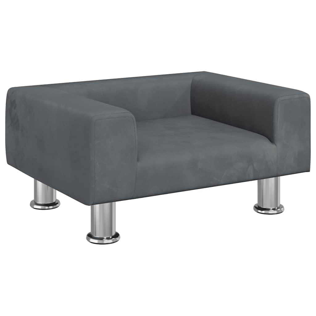 Hundebett Dunkelgrau 50x40x26,5 cm Samt Kiefernholz Sofa für kleine Hunde Modernes Design Robuste Stahlbeine Kuscheliges Kissen für Wohn- und Schlafzimmer