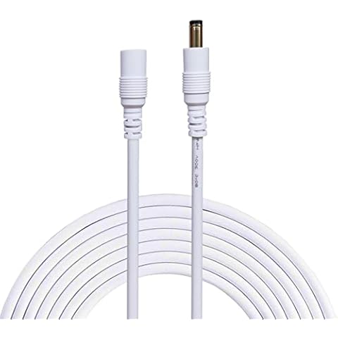 AsanWise 5m/16.4ft DC Power Extension Cable, 2.1mm x 5.5mm DC 12V Power Male to Female Cord, for Power Adapter, 12V CCTV Wireless IP Camera, Monitors, DVR Standalone, LED Strip, White Cover