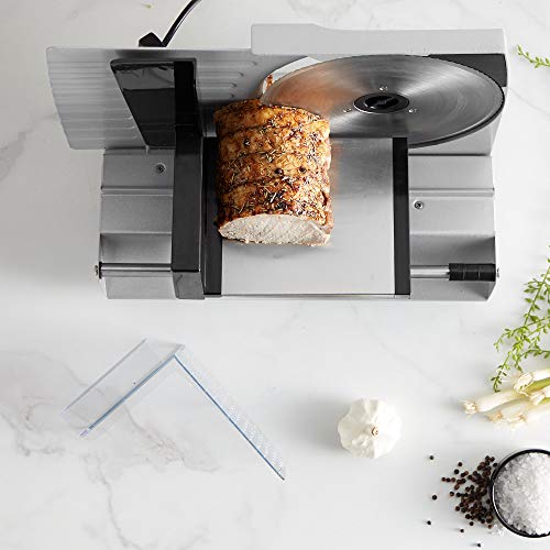 VonShef Meat Slicer Electric Food Cutting Deli and Food Machine For Meats Cheese Bread, Vegetables Precision Thickness Control, Sliding Plate, Food Pusher, Anti Slip Feet - Stainless Steel