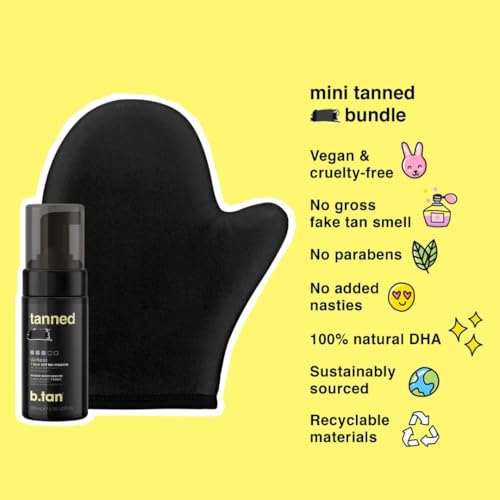Image of b.tan Travel Size Dark Self Tanner Kit | Get Tanned Mini Bundle - Dark Fake Tanning Mousse with Mitt Applicator, 1 Hour Express Sunless Foam, Best Fast Bronzing Glow, Vegan, Cruelty Free, 3 Fl Oz