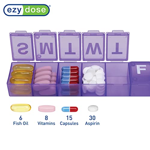 Image of EZY DOSE Weekly (7-Day) Pill Case, Medicine Planner, Vitamin Organizer Box, Convenient and Easy to Use, X-Large Compartments, Travel Friendly, Purple, BPA Free