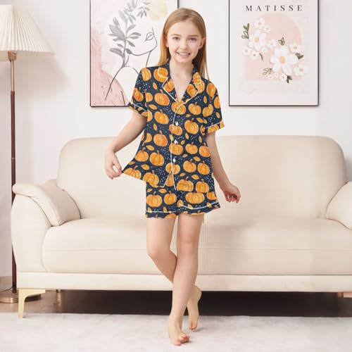 Thanksgiving Pumpkin Fall Leaf Pajamas Set Soft Satin Pjs Sets 2 Piece Short Sleeve Sleepwear Casual Loungewear4
