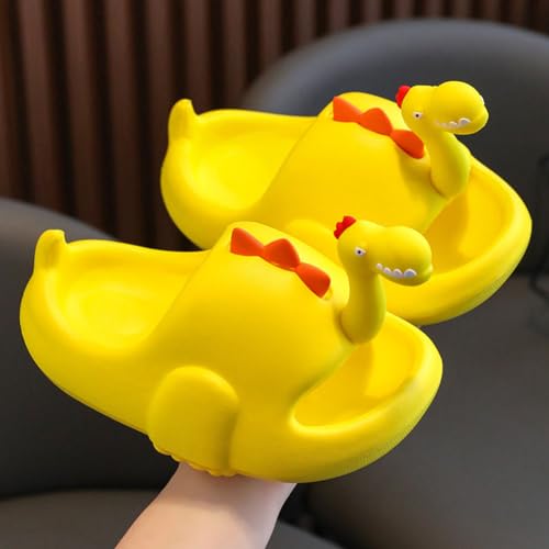 Dinosaur Slides for Kids Cute Cartoon Open Toe Boys Girls Slippers Cloud Sandals Non-Slip Thick Sole Beach Pool Shoes(Big Kid 2.5-3.5(215mm), Yellow)2