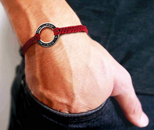 Red Macrame 8" Charm Bracelet for Men with Protection, Health, Success and Good Fortune Ring Charm - Waterprooof Durable and Handmade Jewelry for Men4