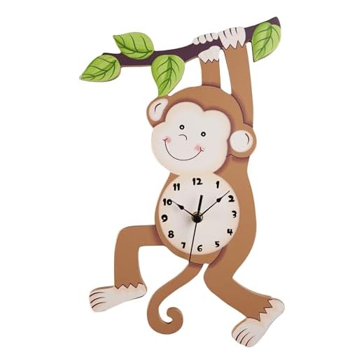 Fantasy Fields Sunny Safari Nursery Clock, Decorative Silent Non-Ticking Kids Wall Clock for Classrooms, Kids Bedrooms, & Playrooms, Monkey Wall Decor, Brown