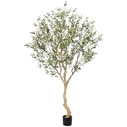 Realead 7FT Olive Trees Artificial Indoor - Tall Faux Olive Tree 7 Feet | Artificial Olive Tree with Realistic Leaves, Natural Trunk, Sturdy Base - Large Fake Olive Tree for Modern Home Office Decor