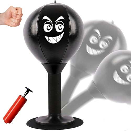 Punch Pal, sac de frappe 2026, avec ventouses et pompe à air, convient pour bureaux et plans de travail, un excellent cadeau pour les enfants, les adolescents et les adultes (noir)