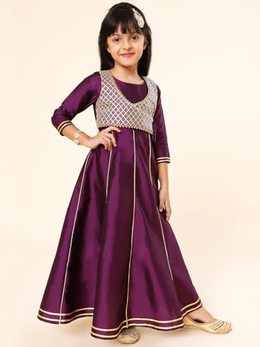 Image of A.T.U.N. (ALL THINGS UBER NICE) Girls Woven Design Gota Jacket Maxi Anarkali Gown
