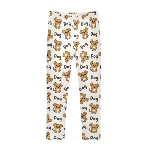 Little Brown Dog Pattern Girls Leggings Soft Comfortable Athletic Leggings Dancing Pants for 4-10 Years