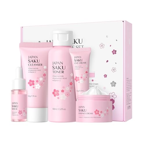 Skin Care for Teenage Girls Sakura Skincare Set Pamper Gifts Her 5 Piece Cherry Blossom Beauty Gift Set - Hydrating & Brightening Skincare Kit for Women Mum Birthday Gifts (Sakura-5PCS)