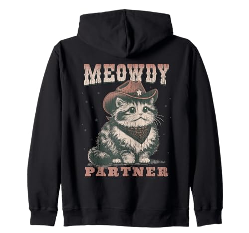 Meowdy Partner Cute Funny Cowgirl Vintage Graphic Felpa con Cappuccio