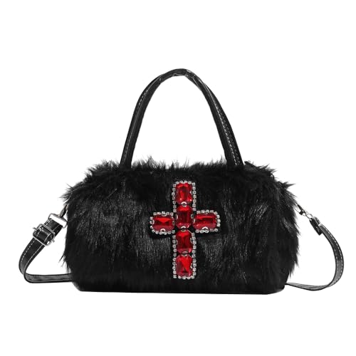 Y2K Retro Crossbody Bag Faux Fur Purse Goth Style Fluffy Handbag Punk Women Bag Soft Plush Fur Bag Fur Large Tote Handbag