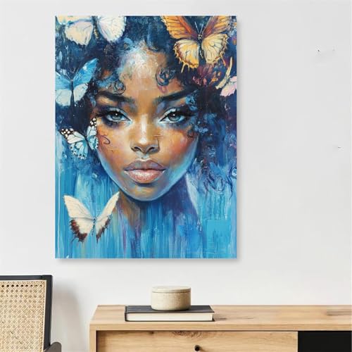 Peinture par Numéro Adulte avec Cadre 50x70 cm Femme Africaine et Papillon DIY