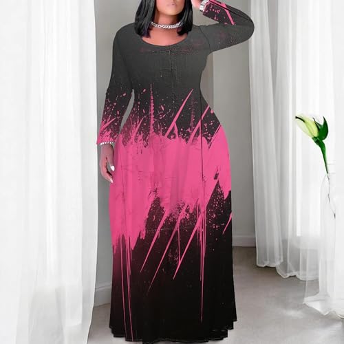 Image of PinkPatty Women's Plus Size Long Sleeve Maxi Dresses T Shirt Boho Fall Dress with Pockets