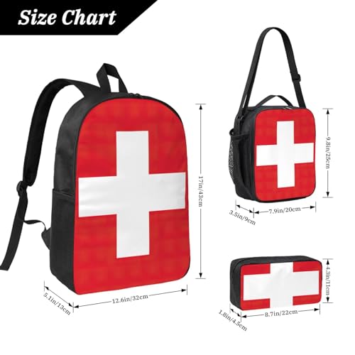 Sac à dos imprimé suisse 3 en 1 résistant avec trousse à crayons