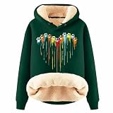Generisch Cómoda y cálida sudadera con capucha para mujer en otoño/invierno con estampado de arco iris y forro polar engrosado, Verde oscuro., M