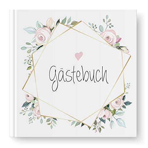 WEDDNG Gästebuch Hochzeit Boho Rosen, Hochzeitsbuch Vintage 21x21 cm, Hardcover (Unpersonalisiert) Cover
