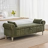 AEMEIOS 67' King Size Bed Bench, Bedroom Bench Storage for Foot of Bed, Long Storage Benches with 2 Pillows, Bench End of Bed King with Vintage Wood Legs for Bedroom, Entryway, Linen Green