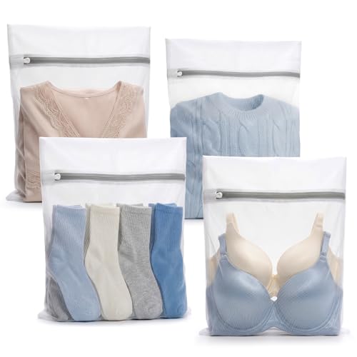 Muchfun 4Pcs Durable Fine Mesh Laundry Bags for Delicates 16 x 20 Inches | (4 Large)