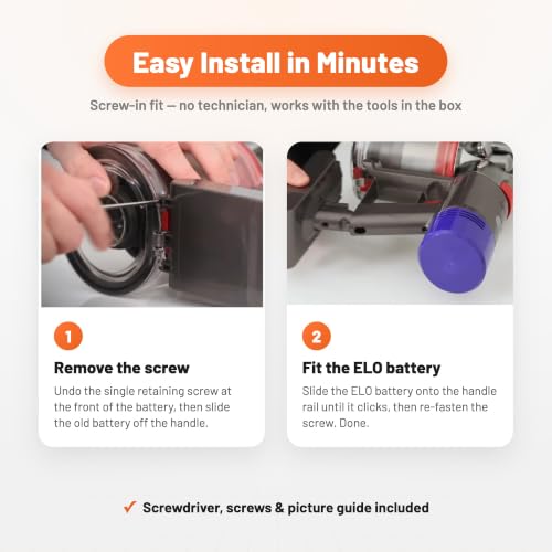 Image of ELO 9000mAh 21.6V Replacement Battery for Dyson V8 Cordless Vacuums | Fits V8 Animal, Absolute, Motorhead, Fluffy, SV10 | UL Certified, Filters & Screws Included
