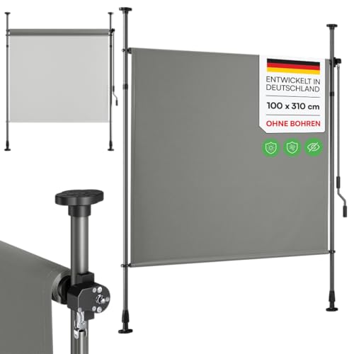 STEELSØN Serelia Senkrechtmarkise 100x310 cm Vertikalmarkise außen in Grau Sichtschutz Balkon wetterfest Klemmmarkise als Sonnenschutz & Windschutz Balkonmarkise ohne Bohren Outdoor-Rollo