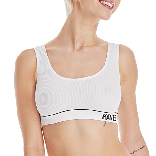 Image of Hanes Women's Originals Seamless Rib Crop Bralette, Scoop Neckline Pullover Wireless Bra, ComfortFlex Fit