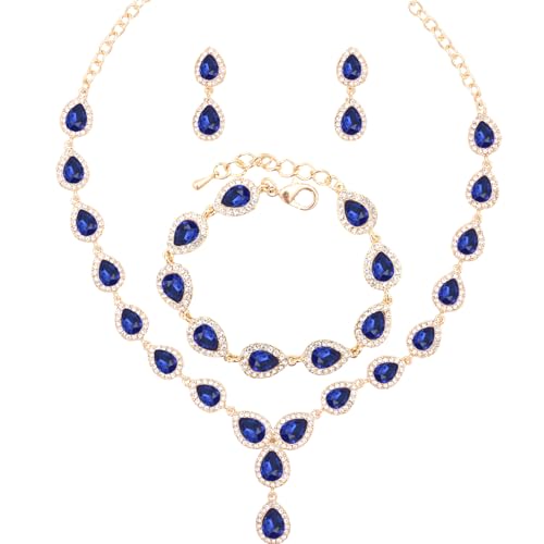Enrwin Austrian Crystal Rhinestone Necklace Dangle Earrings Link Bracelet Jewelry