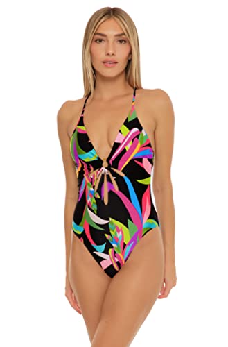 Trina Turk Women's Birds of Paradise Cut-Out One Piece Swimsuit, Floral Print, V Neck, Bathing Suits