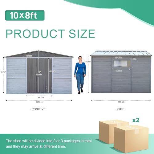 10x8 FT Outdoor Wood Storage Shed, Garden Tool Shed with Windows, Outside Storage Shed Waterproof for Backyard, Garden, Patio, 4 Vents (Without Floor) Gray - Image 2