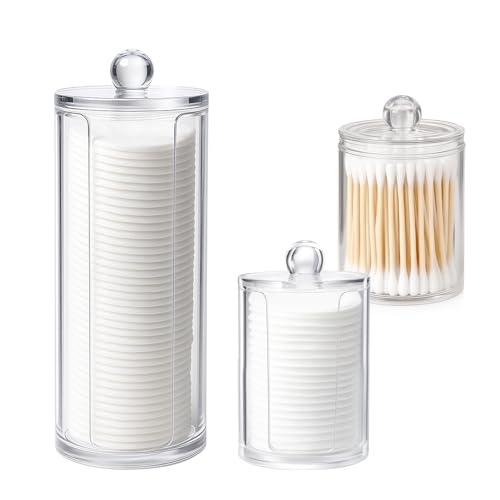 kaiyaya 3 Stück Wattepad Organizer Set, transparente Aufbewahrungsboxen mit Deckel für Wattepadspender, Wattestäbchen Behälter, Badezimmer-Organisation