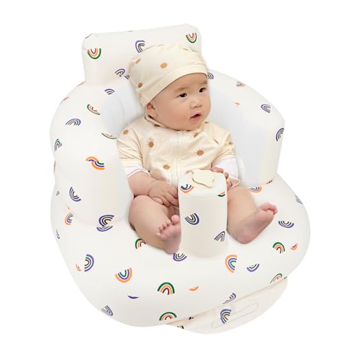 Image of Inflatable Baby Seat for Babies 3-36 Months, Inflatable Baby Chair for Learning to Sit, Summer Floating Seat with Built in Air Pump, Blow Up Baby Chair for Home or Camping (Rainbow)