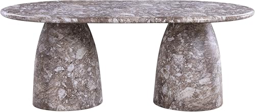 Image of Meridian Furniture 702Brown-T Cosenza Collection Art Deco 78 inch Indoor /Outdoor Concrete Dining Table with Brown Marble Finish, 78 inch W x 44.5 inch D x 30 inch H, Brown