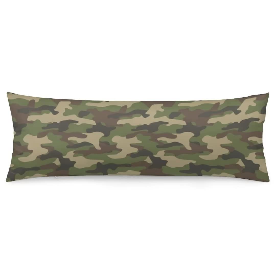 Military Camouflage Body Pillow Cover Army Green Camo Hunting Long Pillow Case with Zipper Decorative Large Bedding Pillowcase Farmhouse Cushion