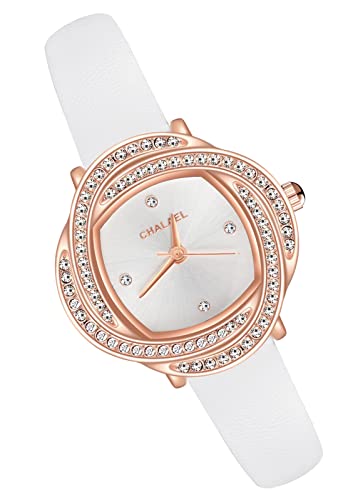 MicLee Montres Bracelet Femme Montres Quartz à Cadran Rond Minimaliste Montre Elegante avec Strass...