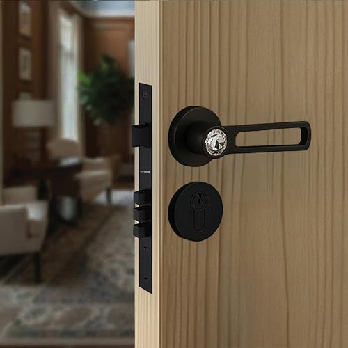 Image of Nice Mortise Door Handle Lock Set /Premium Zinc Alloy Door Handle with Locks /Heavy-Duty Main Door Handle with Lock for Home, Office & Hotel Doors - 3 Years Warranty (Black Matt)