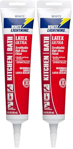 Image of White Lightning W21000005 Latex Ultra Kitchen and Bath Premium High Gloss Sealant, White, 5.5 fl. oz. (Pack of 2)