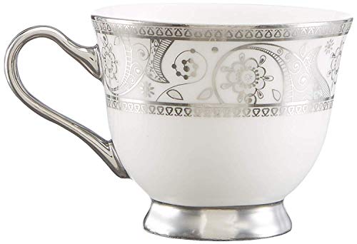 Image of E-EZRA Bone China White Grey Cup & SAUCEER Set Silver EBP035