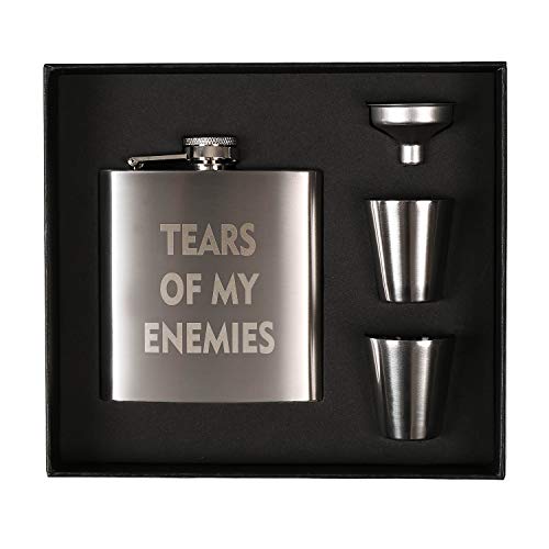 Funny Hip Flask for Liquor, Tears of My Enemies, 6 ounze Stainless Steel