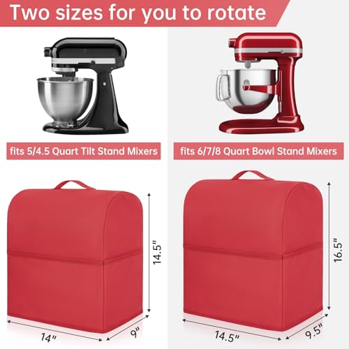 Image of Stand Mixer Dust Cover Compatible with Kitchenaid 4.5 /5 Quart Tilt Head, Water-resistant Kitchen Aid Mixer Cover with 3 Pockets for Accessories (Red)