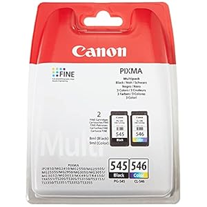Canon Tintenpatronen PG-545 + CL-546 BK/C/M/Y (2 Tintenpatronen) Multipack schwarz + Farbe 8ml + 9 ml ORIGINAL für PIXMA Drucker