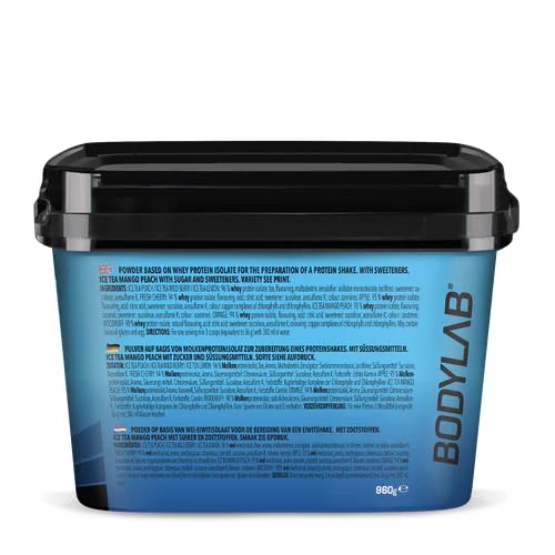Bodylab24 Clear Whey Isolate, Eistee Pfirsich, 960 g | Erfrischend fruchtige Proteinlimo, über 80 % Eiweiß, hochwertiges Molkenprotein-Isolat, ideal rund ums Training