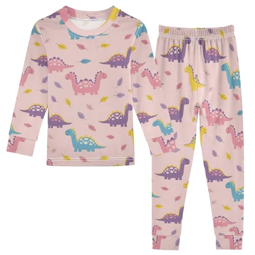 Pajama Sets Long Sleeve Colorful Dinosaurs on Pink Soft Comfy Sleepwear 2 Piece PJS 3-8T