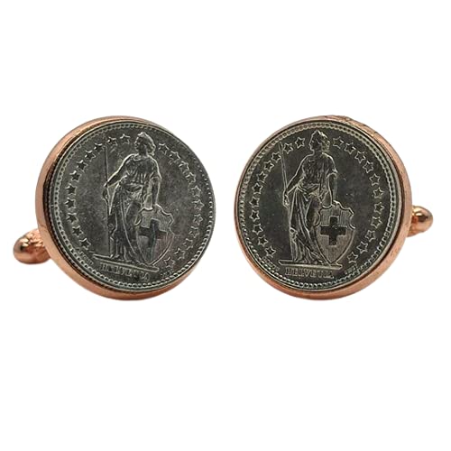 Genumis Gemelos para camisa: Genumis Helvetia - Moneda de plata medio franco 1917-1967 Suiza - Color Rosa - 18 mm