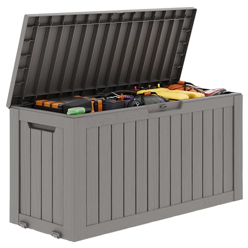 NBYSGO Outdoor Storage Box, Resin Deck Boxes Indoor and outdoor, Waterproof Storage Box Lockable Lid (Grey, 75 Gallon)
