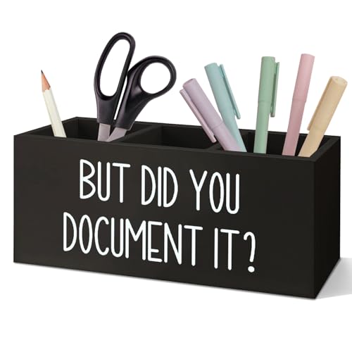 SNNDER But Did You Document It Pen Holder for Desk, Human Resources Hr Office Decor Wooden Pen Pencil Holder Organizer for Office Desk Accessories
