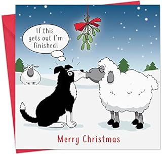 Twizler Merry Christmas Card with Sheepdog Antics  Funny Christmas Card  Xmas Card  Happy Christmas Card  Womens Christmas Card  Mens Christmas Card  Male Christmas Card  Female Christmas Card