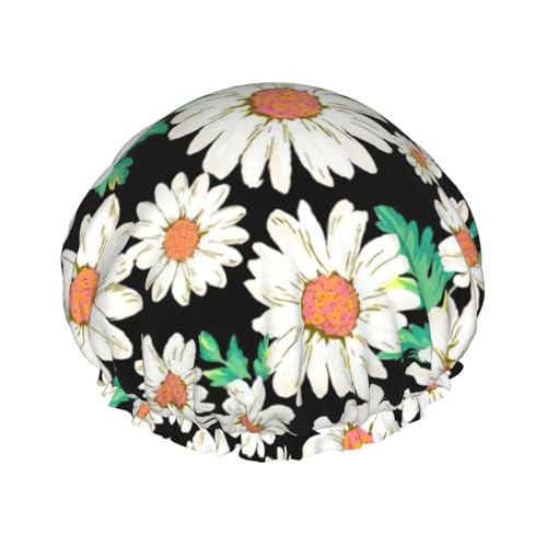 Gorro de ducha de doble capa con estampado de margaritas, reutilizable, ligero, suave y ajustable para mujeres y hombres