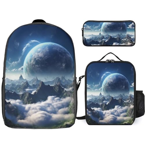 Sac à dos 3 pièces léger mixte style décontracté avec trousse et sac repas